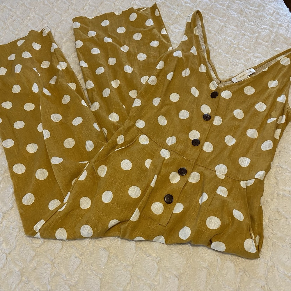 Monteau Small Mustard Polka Dot One Piece Sleevelesss Romper Buttonfront Boho